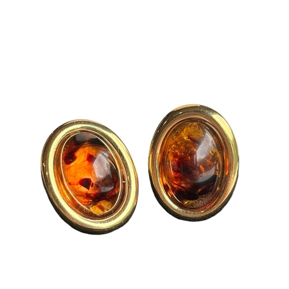 Vintage Kenneth Jay Lane KJL Faux Amber Tortoise Gold Clip Earrings - Picture 6 of 10